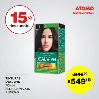 Atomo Conviene TINTURAS L'eauVIVE TONOS SELECCIONADOS 1 UNIDAD oferta