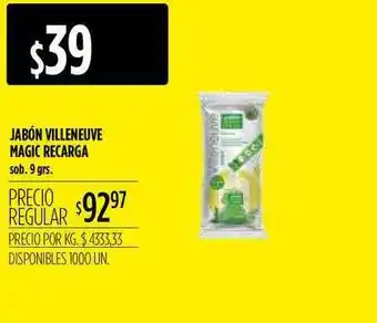 Supermercados Vea Jabón Villeneuve Magic Recarga 9grs oferta