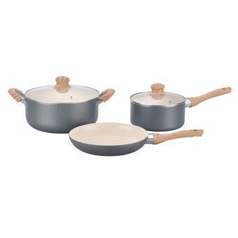 Frávega Bateria de aluminio con antiadherente cerámico hudson crema oferta