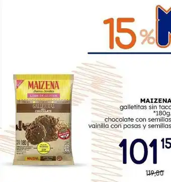 Supermercados Monarca Maizena Galletitas Sin Tacc Chocolate Con Semillas Vainilla Con Pasas Y Semillas 180g oferta