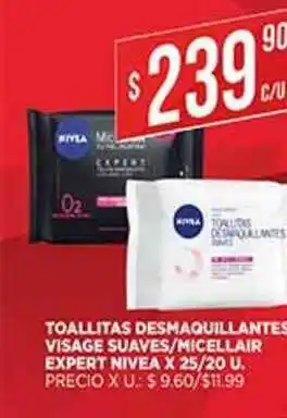 Supermercados DIA Toallitas Desmaquillantes Visage Suaves Micelair Expert Nivea x 25/20 u oferta