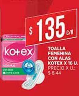 Supermercados DIA Toalla Femenina Con Alas Kotex x 16 u oferta