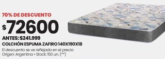 Changomas COLCHÓN ESPUMA ZAFIRO 140X190X18 oferta
