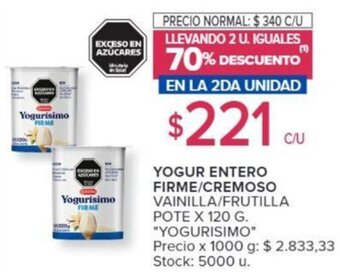Carrefour YOGUR ENTERO FIRME/CREMOSO VAINILLA/FRUTILLA POTE X 120 G. oferta