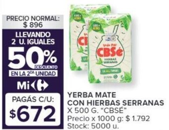 Carrefour YERBA MATE CON HIERBAS SERRANAS X 500 G oferta