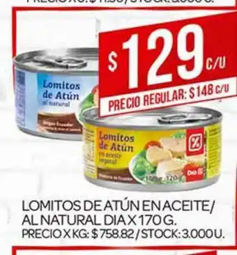 Supermercados DIA Lomitos De Atún En Aceite Al Natural x 170g oferta