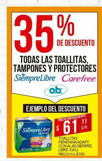 Supermercados DIA Toallitas Femenina Adapt Con Alas Siempre Libre x 8u oferta