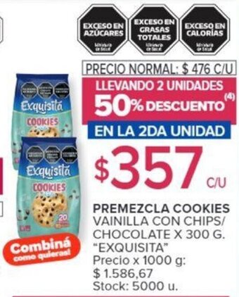 Carrefour PREMEZCLA COOKIES VAINILLA CON CHIPS/ CHOCOLATE X 300 G. oferta