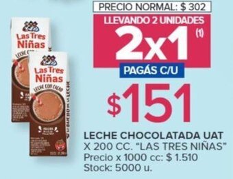 Carrefour LAS TRES NIÑAS LECHE CHOCOLATADA UAT X 200 CC. oferta