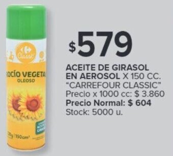 Carrefour CARREFOUR CLASSIC  ACEITE DE GIRASOL EN AEROSOL X 150 CC. oferta