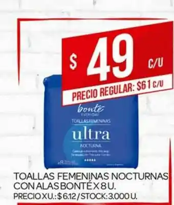 Supermercados DIA Toallas Femeninas Nocturnas Con Alas Bonté x 8u oferta
