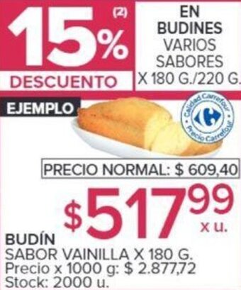 Carrefour BUDÍN SABOR VAINILLA X 180 G. oferta