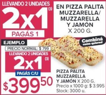 Carrefour PIZZA PALITA MUZZARELLA Y JAMÓN X 200 G. oferta