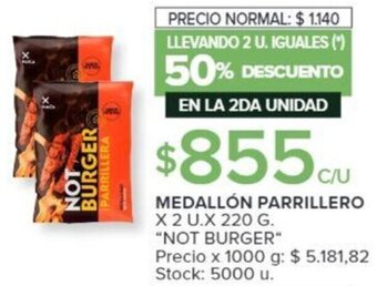 Carrefour NOT BURGER MEDALLÓN PARRILLERO X 2 U.X 220 G. oferta