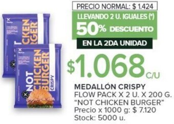 Carrefour NOT CHICKEN BURGER MEDALLÓN CRISPY FLOW PACK X 2 U. X 200 G oferta