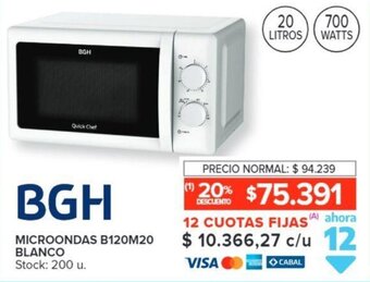 Carrefour BGH MICROONDAS B120M20 BLANCO oferta