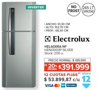 Carrefour Electrolux HELADERA NF HENI3000P SILVER oferta