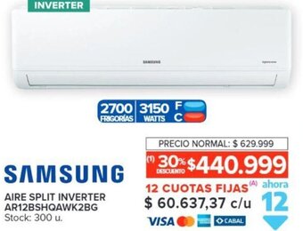Carrefour SAMSUNG AIRE SPLIT INVERTER AR12BSHQAWK2BG oferta
