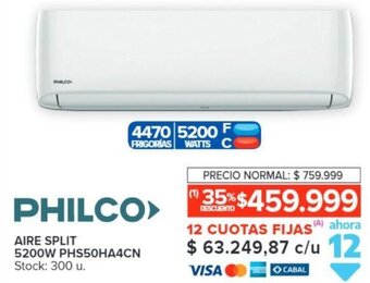 Carrefour PHILCO AIRE SPLIT 5200W PHS50HA4CN oferta