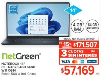 Carrefour netGreen NOTEBOOK 14" CEL N4020 4GB 64GB W11 CG14 oferta
