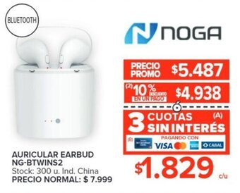 Carrefour NOGA AURICULAR EARBUD NG-BTWINS2 oferta