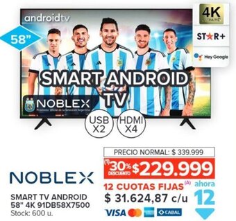 Carrefour NOBLEX SMART TV ANDROID 58" 4K 91DB58X7500 oferta