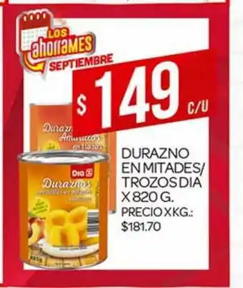 Supermercados DIA Durazno En Mitades Trozos Dia x 820g oferta
