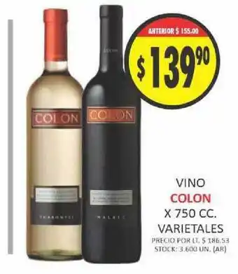 Supermercados Becerra Vino Colon Varietales x 750 cc oferta
