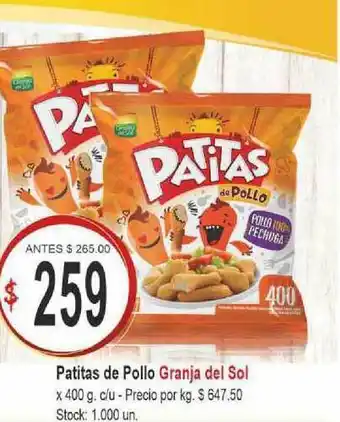 Supermercados Becerra Granja Del Sol Patitas De Pollo x 400g oferta