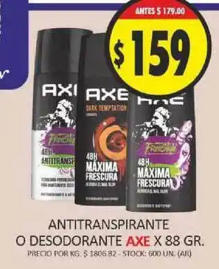 Supermercados Becerra Axe Antitranspirante O Desodorante x 88gr oferta