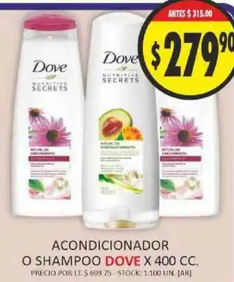 Supermercados Becerra Dove Acondicionador O Shampoo x 400cc oferta
