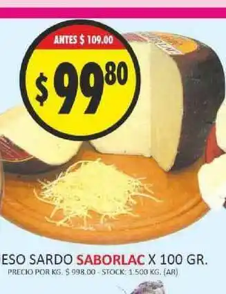 Supermercados Becerra Saborlac Queso Sardo x 100gr oferta