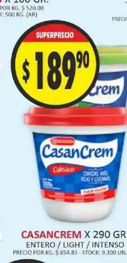 Supermercados Becerra Casancrem x 290gr oferta