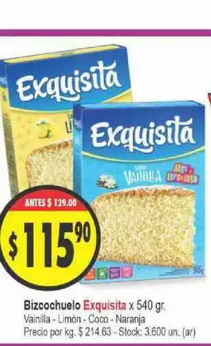Supermercados Becerra Exquisita Bizcochuelo x 540gr oferta