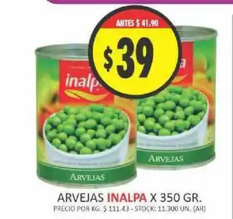 Supermercados Becerra Inalpa Arvejas x 350gr oferta