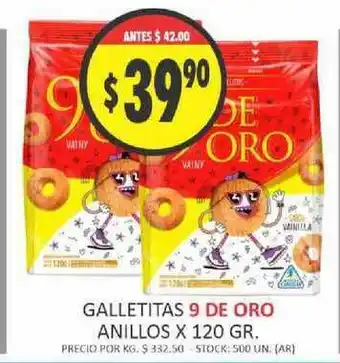 Supermercados Becerra 9 De Oro Galletitas Anillos x 120gr oferta
