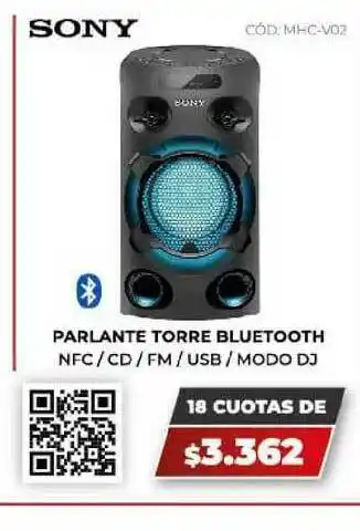 Novogar Sony Parlante Torre Bluetooth oferta