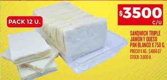 Supermercados DIA SANDWICH TRIPLE JAMÓN Y QUESO PAN BLANCO X 750 G oferta