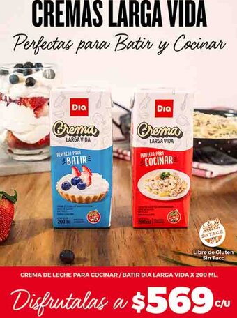 Supermercados DIA CREMA DE LECHE PARA COCINAR/BATIR DIA LARGA VIDA X 200 ML. oferta
