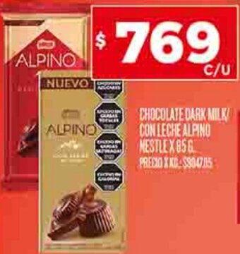 Supermercados DIA CHOCOLATE DARK MILK CON LECHE ALPINO NESTLEX 85 G oferta