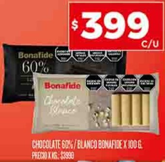 Supermercados DIA CHOCOLATE 60%/BLANCO BONAFIDE X 100 G oferta