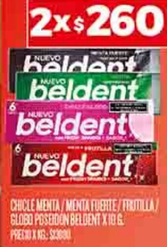 Supermercados DIA CHICLE MENTA/MENTA FUERTE/FRUTILLA/ GLOBO POSEIDON BELDENT X 10G oferta
