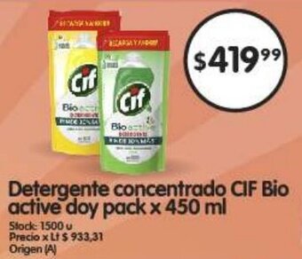 Supermercados Buenos Días Detergente concentrado CIF Bio active doy pack x 450 ml oferta
