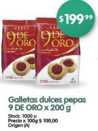 Supermercados Buenos Días Galletas dulces pepas 9 DE ORO x 200 g oferta