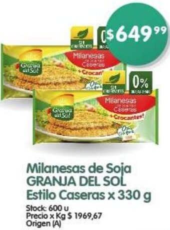 Supermercados Buenos Días GRANJA DEL SOL Milanesas de Soja Estilo Caseras x 330 g oferta