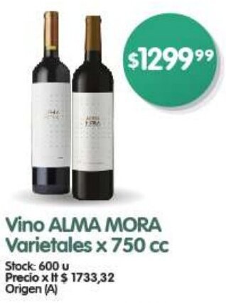 Supermercados Buenos Días ALMA MORA Vino Varietales x 750 cc oferta