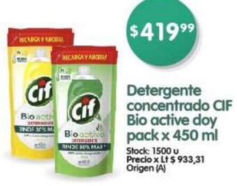 Supermercados Buenos Días Detergente concentrado CIF Bio active doy pack x 450 ml oferta