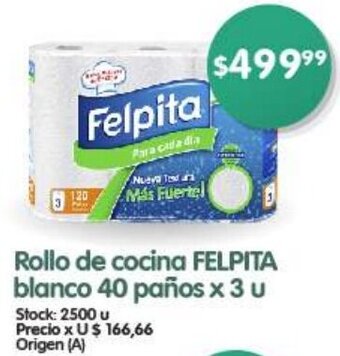 Supermercados Buenos Días FELPITA Rollo de cocina blanco 40 paños x 3 u oferta