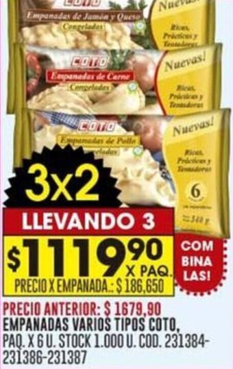 Coto EMPANADAS VARIOS TIPOS COTO PAQ. X 6 U  LLEVANDO 3 oferta