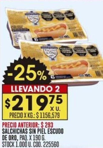 Coto SALCHICHAS SIN PIEL ESCUDO DE ORO, PAQ. X 190 G. LLEVANDO 2 oferta